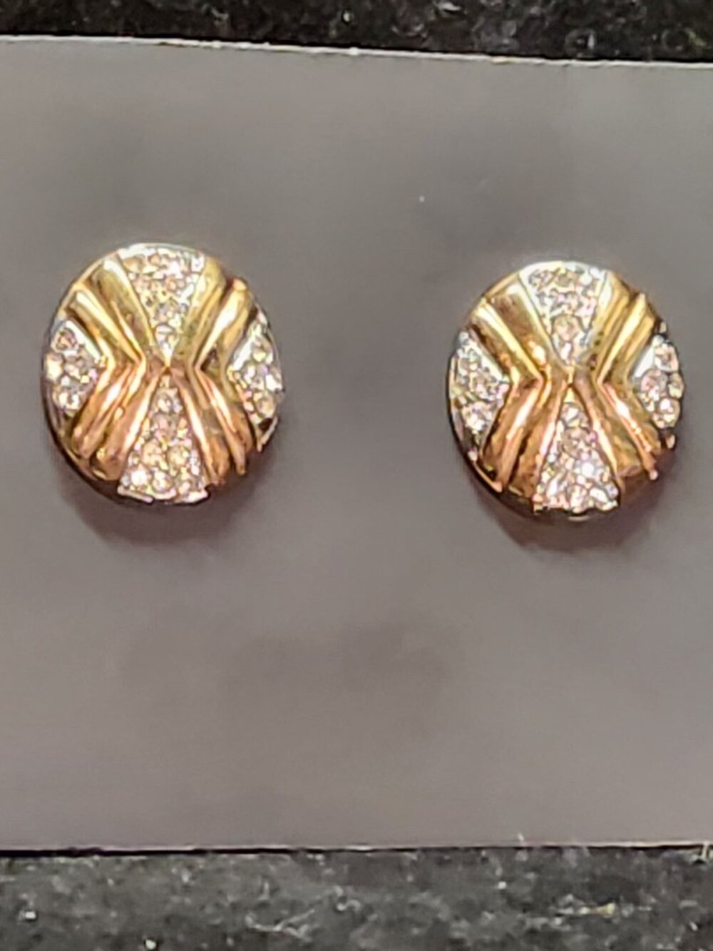 Gold Tone Rhinestone X Design Stud Earrings